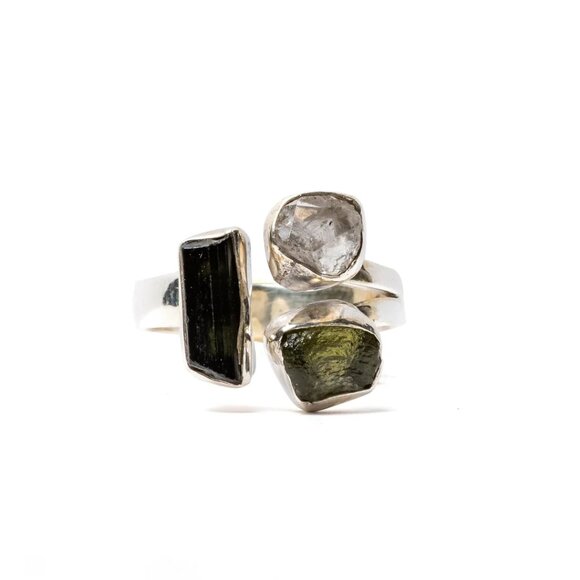 Natural Moldavite, Black Tourmaline & Sterling Silver Set - Picture 2 of 9